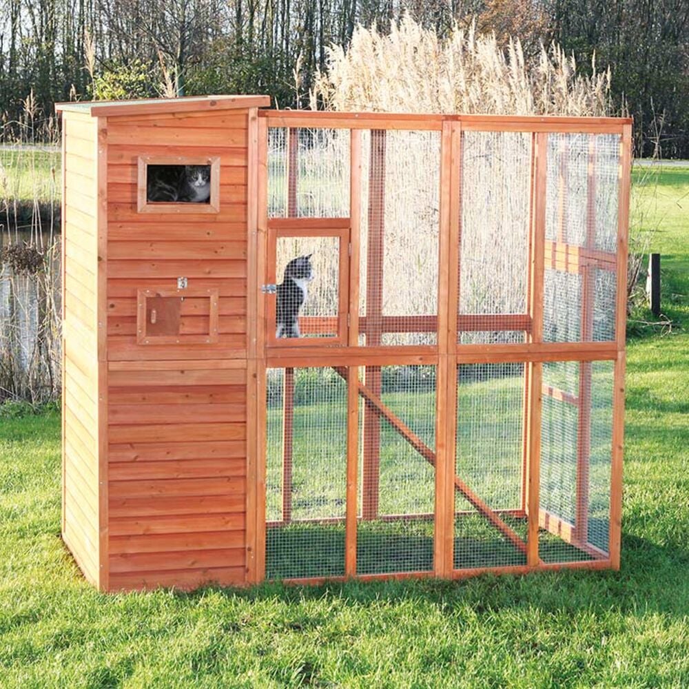 image of Natura Wooden Fully Covered Cattery Cat Run Retreat