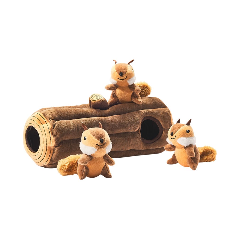 image of Log & Squirrels Hide & Seek Plush Dog Toy, 4 pc