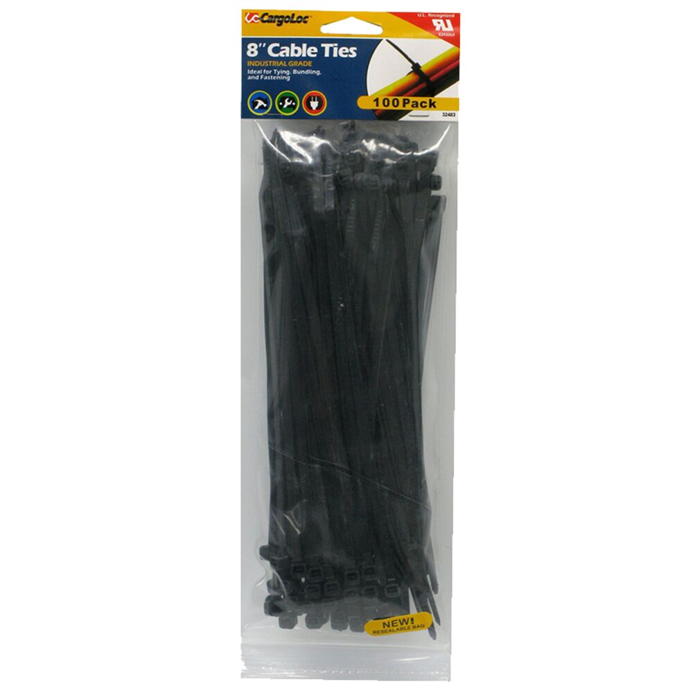 image of Nylon Cable Ties, UV Black, 8 in, 100 count