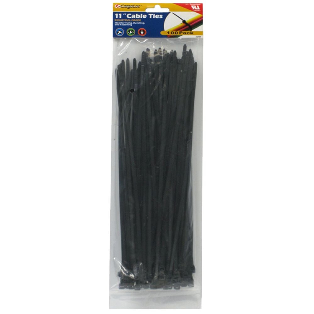 image of Nylon Cable Ties, UV Black, 11 in, 100 count