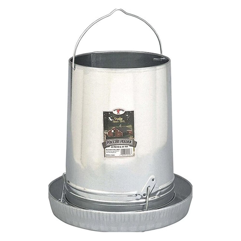 image of Hanging Poultry Feeder with Feeder Pan- Galvanized, 30 lb