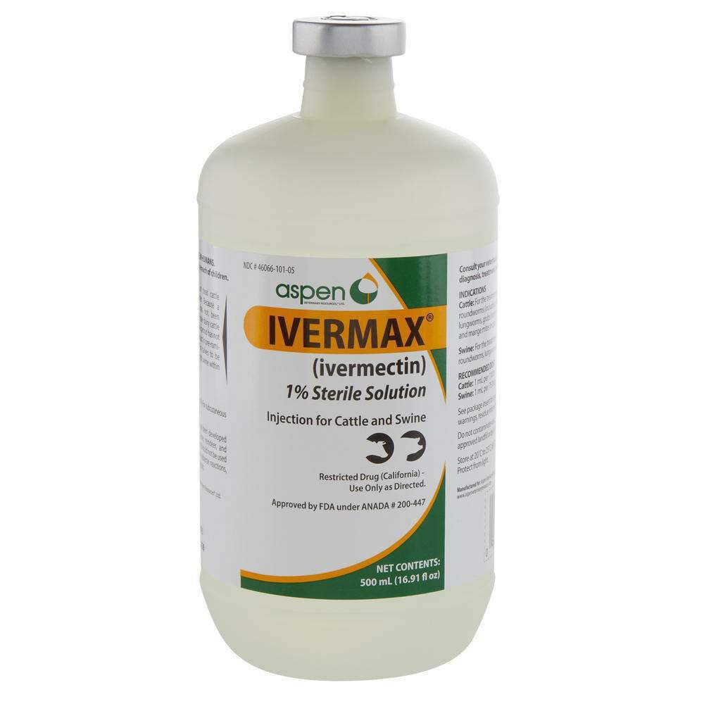 image of Ivermax 1% Injectable Sterile Solution, 500 mL, Brand May Vary