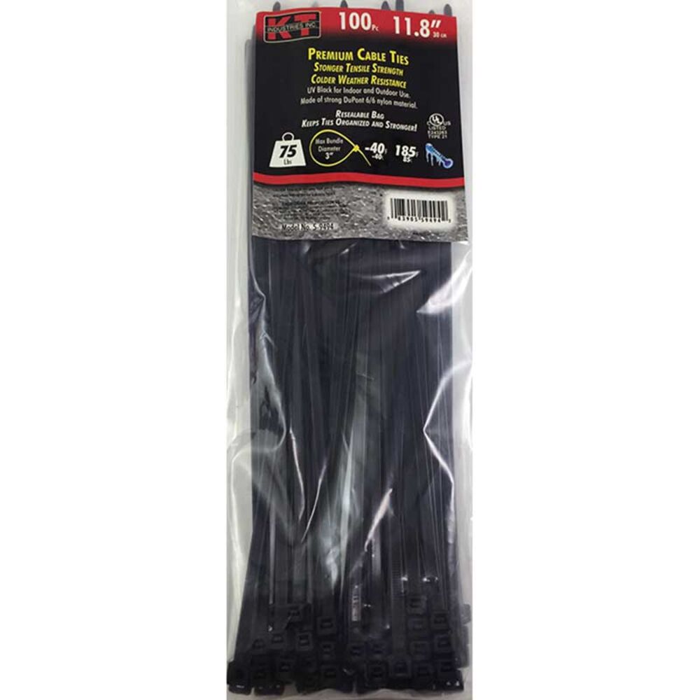 image of 11.8-in Standard Duty UV Black Cable Ties, 100 count