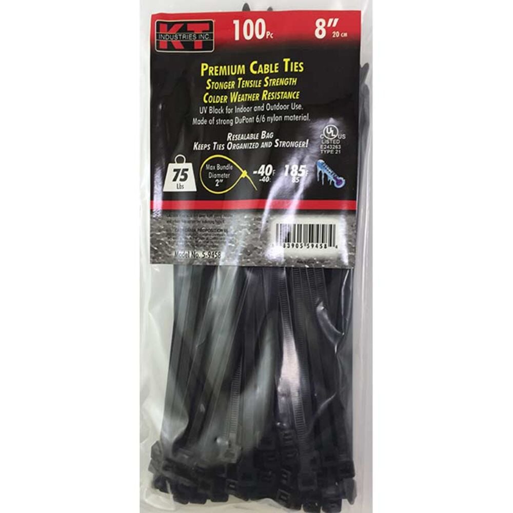 image of 8-in Standard Duty UV Black Cable Ties, 100 count