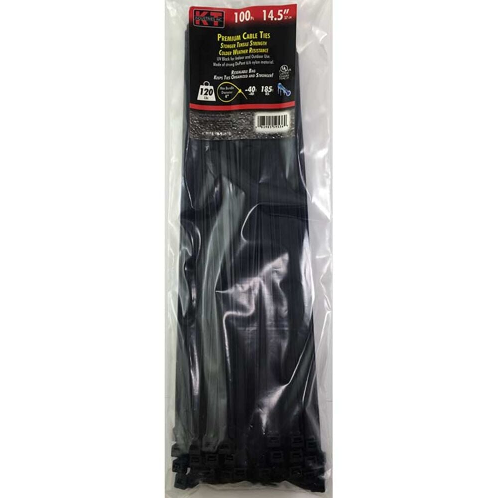 image of 14.5-in Heavy Duty UV Black Cable Ties, 100 count