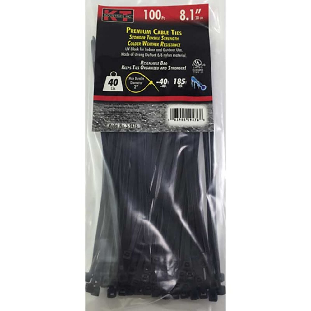 image of 8.1-in Light Duty UV Black Cable Ties, 100 count