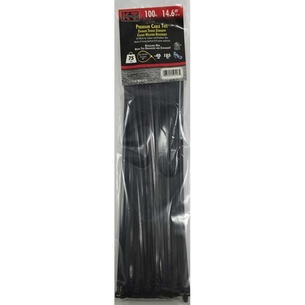 image of 14.6-in Standard Duty UV Black Cable Ties, 100 count