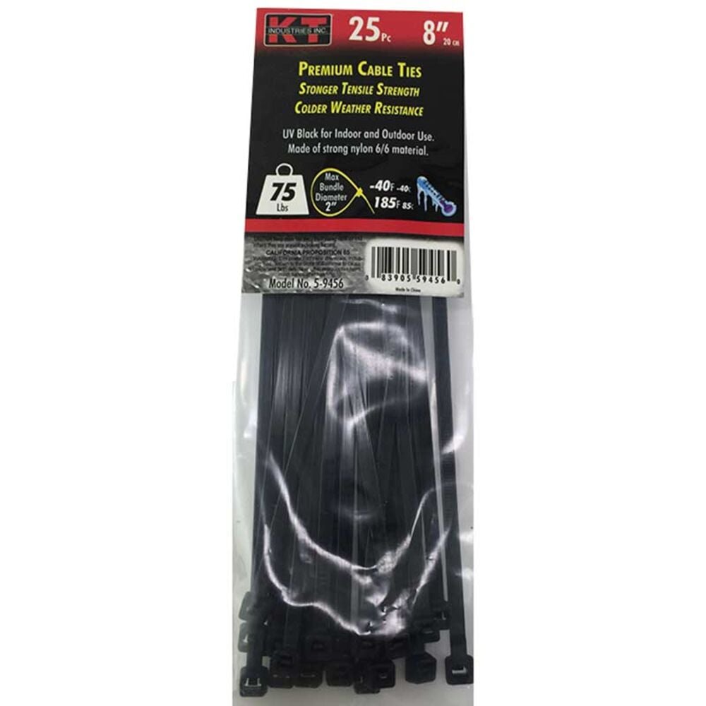 image of 8-in Standard Duty UV Black Cable Ties, 25 count