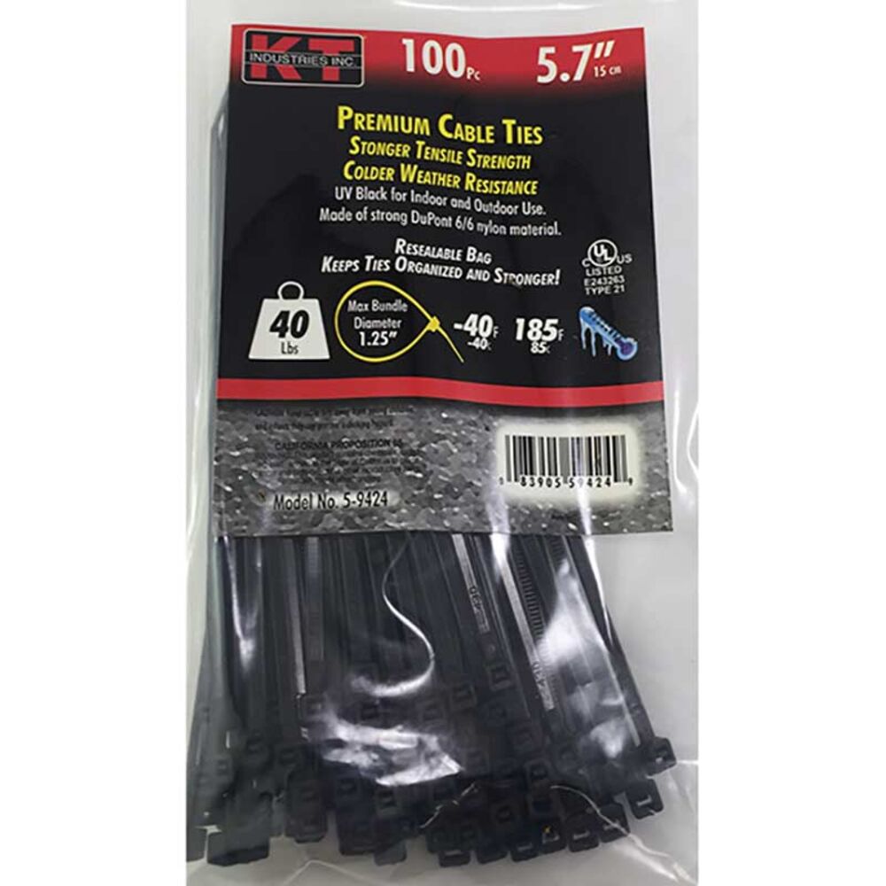 image of 5.7-in Light Duty UV Black Cable Ties, 100 count