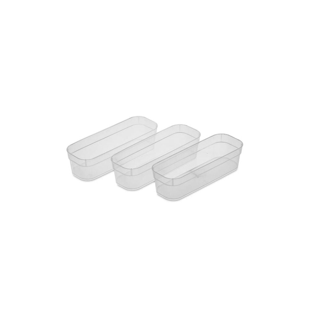 image of Narrow Storage Trays- Clear, Set of 3