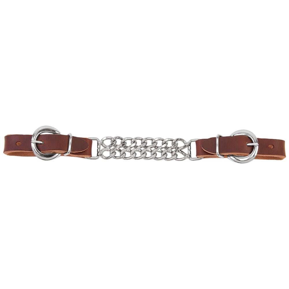 image of Harness Leather Double Flat Link Chain Curb Strap- 4 1/2 in